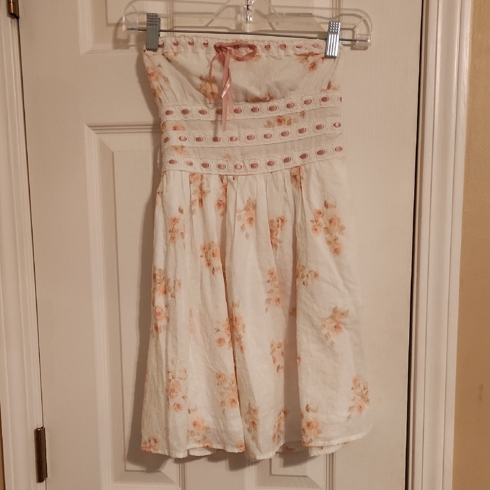 Aeropostale Strapless White and Pink Floral Dress